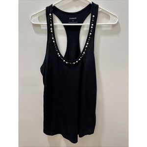 Express Women's Black Razor Back Blouse Sleeveless Rinestones Size S